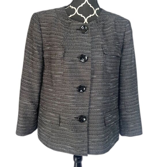 Kasper Black White Striped Button Front Career Business Blazer Lined Size 16 - Picture 1 of 10